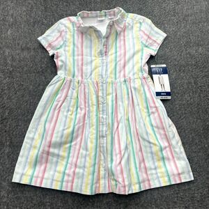 GAP Kids Girls Dress XS 4/5 Cotton Short Sleeved Striped Button Pastel Easter